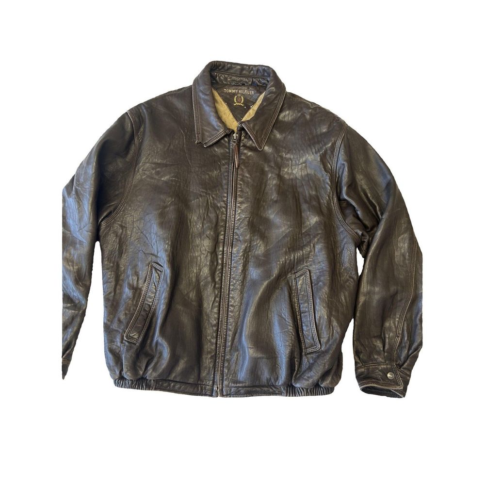 Vintage Tommy Hilfiger Men's large Classic Genuine Leather Jacket Size Large